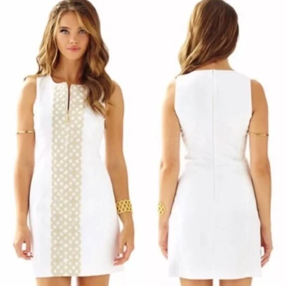 Lilly Pulitzer Dress Mila White & Gold Shift Size 0 - Picture 1 of 10